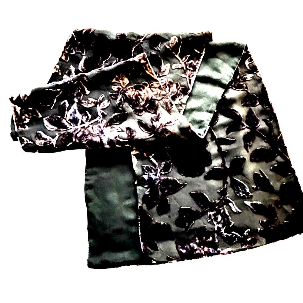 Velvet & silk burnout wrap dramatic long scarf elegant gray & black evening wear